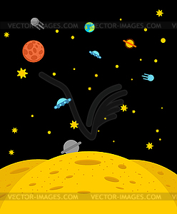 Lunar landscape. Moon surface background. Craters - vector image