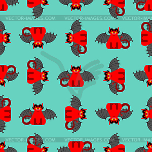 Devil cat pattern seamless. Satan pet background. - vector clipart