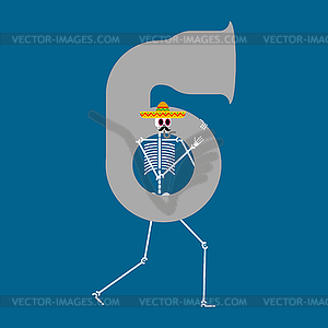 Skeleton and tuba. Dead man with musical instrument - vector image