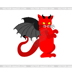 Devil cat. Satan pet. Red demon animal - stock vector clipart