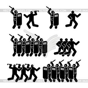 Riot police and protesters icon set. Sign Street - vector clip art