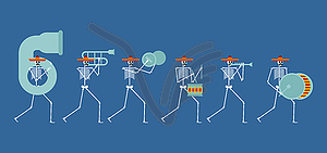 Skeleton music band. Dead man with musical - vector clipart