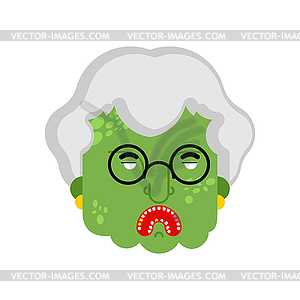 Голова бабушки зомби. Мертвый зеленый бабушка-монстр - клипарт в векторе