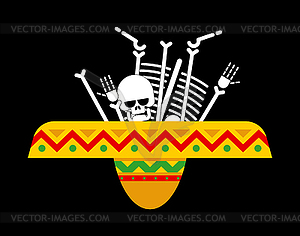 Bones in sombrero. Day of dead in mexico sign. Dia - vector clipart