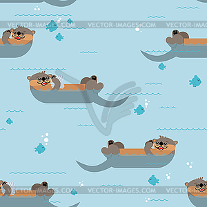 Otter pattern seamless. Sea otter swims - vector image