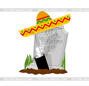 Grave and sombrero Day of dead in mexico sign. Skul - vector image