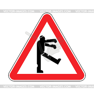 Внимание зомби. Предупреждающий красный дорожный знак. Осторожно - векторизованное изображение клипарта