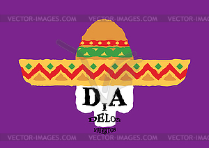 Day of dead in mexico sign. Skull in sombrero  - vector clipart