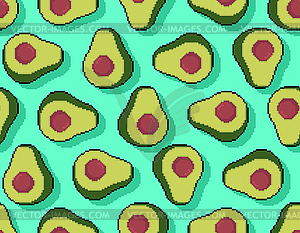 Avocado pixel art pattern seamless. Tropical green - vector image