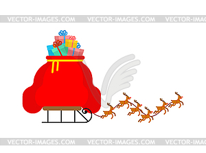 Сумка Санты на санях. Рождественский красный мешок с подарком - изображение в векторе / векторный клипарт