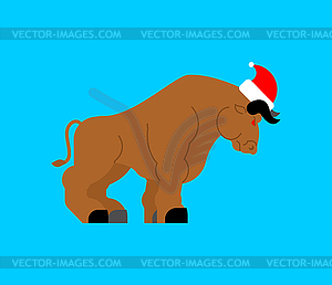 Santa bull 2021 Year symbol. Christmas and new year - vector image