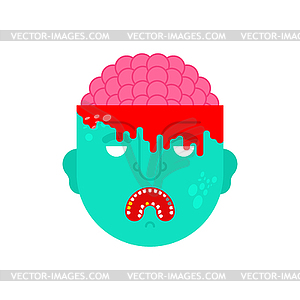 Zombie head and brains . Zombi head inside brain - vector clipart