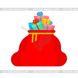 Big red Santa bag . Christmas sack with gift - vector clip art