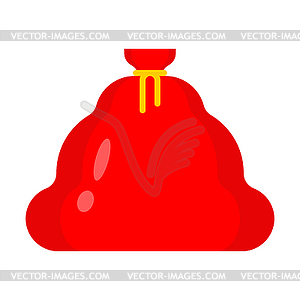 Big red Santa bag . Christmas sack with gift - vector image