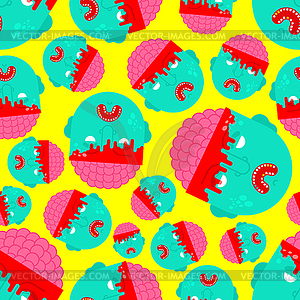 Zombie pattern seamless. Zombi head and brains - vector clip art