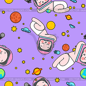 Baby astronaut in space pattern seamless. Newborn - vector clip art