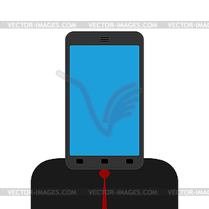 Man instead of head is smartphone. Phone addiction - vector clip art