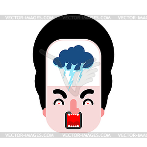 Thunder inside head. lightning in head. Bad mood - vector clipart