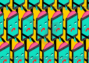 Zombie smartphone pattern seamless. Monster phone - color vector clipart