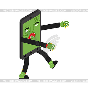 Zombie smartphone. Monster phone. Gadget Green - vector image