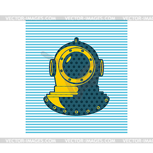 Underwater helmet pop Art . Old diving helmet. vecto - vector clip art