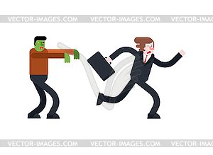 Zombie is chasing man. Zombi running after guy. - vector image