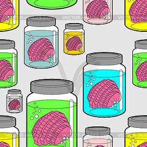 Brain in glass jar pattern seamless. Brainss in - vector clip art