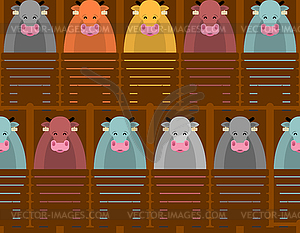 Cows in barn pattern seamless. Cattle on farm - vector image