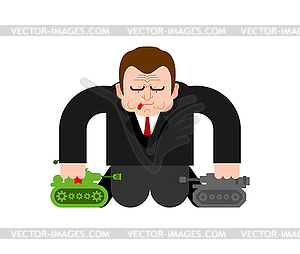 Основные RGBoss Plays Toy Tanks. Adult man playing  - vector image