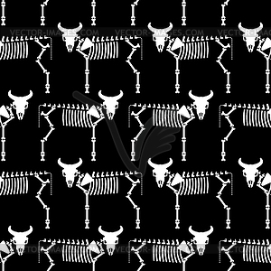 Cow skeleton pattern seamless. Farm animal bones - vector image