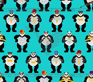 Panda gangster gang pattern seamless. Cool Bear Gan - vector image