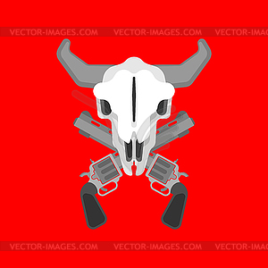 Cowboy logo. Bull skull and gun. Cowboy sign. - vector image