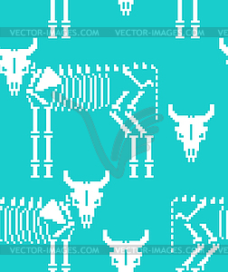 Cow skeleton pixel art pattern seamless. 8 bit - vector clipart