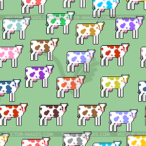 Cow pixel art pattern seamless. 8 bit farm animal - vector clipart