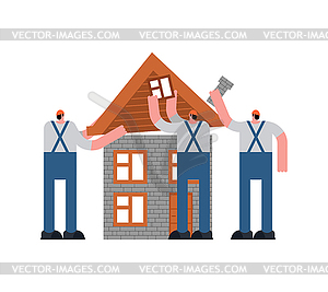 Builders building house cartoon. for developers - vector image