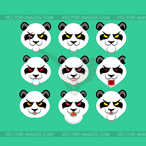 Angry panda face set. Evil bear. Panda gangster gan - vector clipart