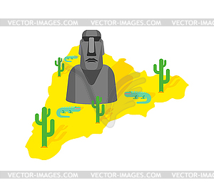 Easter Island map and Moai idol. Ancient statues. - vector clip art