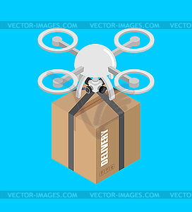 Quadcopter delivery. Drone and package - vector image