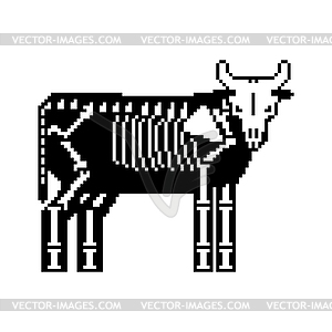 Cow skeleton pixel art. 8 bit Farm animal bones. - vector clip art