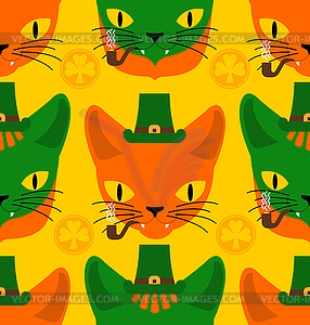 Cat Irish leprechaun pattern seamless. st patricks - vector clip art