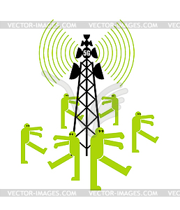 5G tower chipping population. Conspiracy theory. - vector clipart