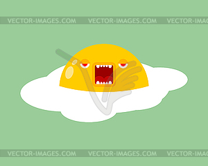 Angry scrambled eggs. Evil omelette - vector image