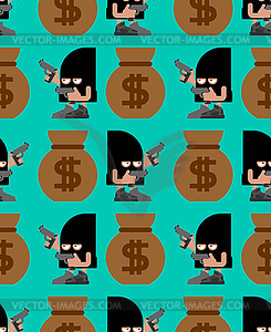 Cute Robber pattern seamless. Cartoon thug - vector image