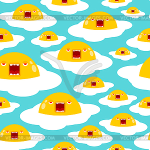 Angry scrambled eggs pattern seamless. Evil omelett - vector clip art