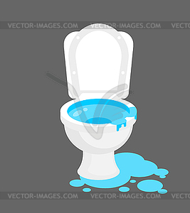 Toilet was flooded. Water is pouring of toilet. - vector clip art