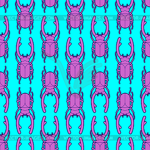 Stag beetle pattern seamless. Beetle with large - vector image