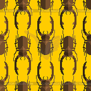 Stag beetle pixel art pattern seamless. Beetle 8 bi - vector image