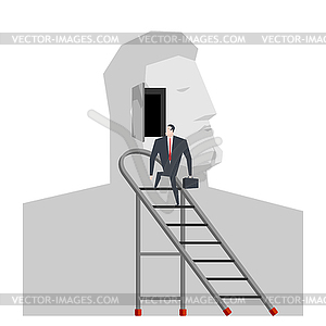 Ladder to head. Self-knowledge concept. Open in my - color vector clipart