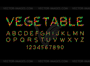 Vegetable font. Vegetarian alphabet. Letters of - vector clipart