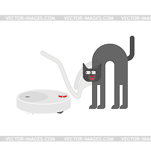 Cat and robot vacuum cleaner - vector image